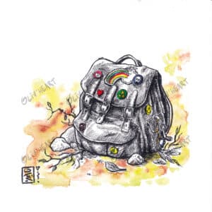 croquis carnet de voyage - sac de voyage - Encre et aquarelle