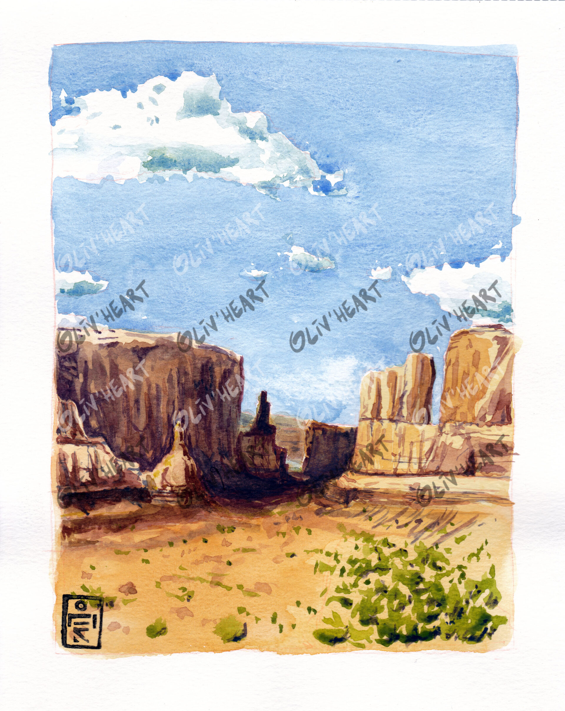 paysage canyon – illustration aquarelle