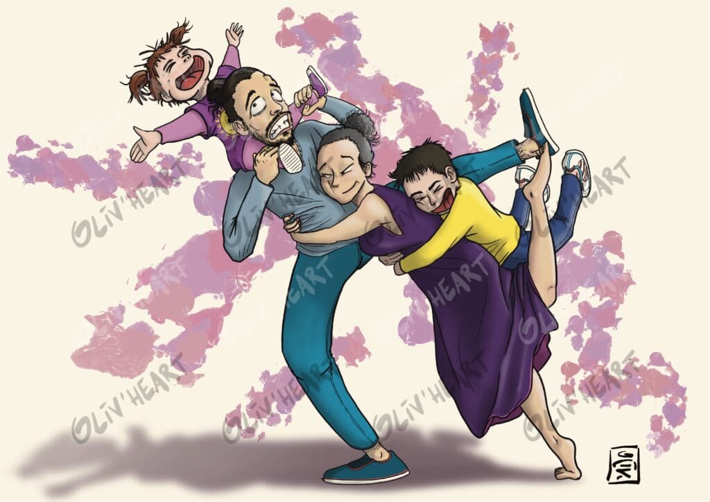 Caricature personnalisée traditionnelle Famille Oliv'heart illustrateur