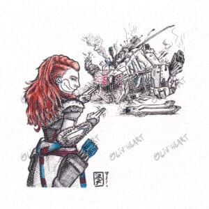 Les Prints 12 Aloy qui célèbre sa victoire - Encre et aquarelle - fan-art Horizon