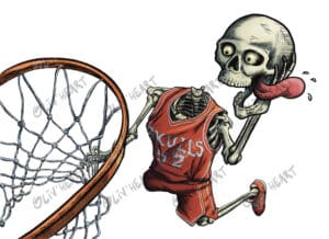 boutique illustrations sticker Basketteur skelette dunk - humour