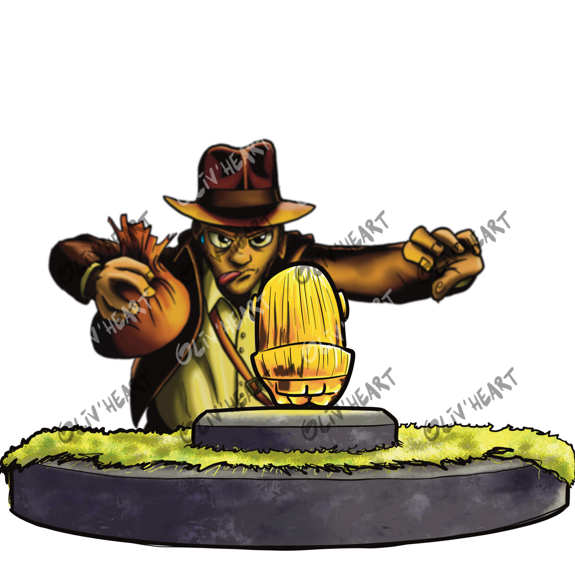 boutique illustrations sticker Illustrations pop culture Indiana jones se concentre pour voler l'idole