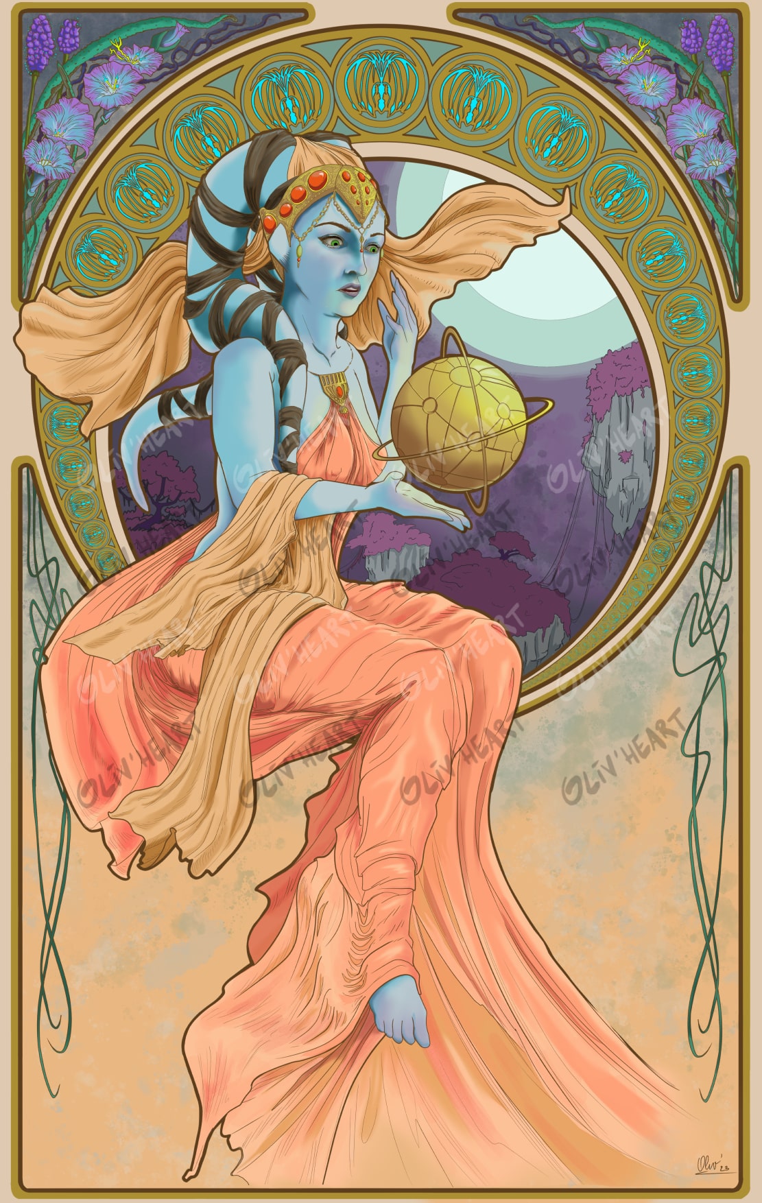 Affiche illustrations pop culture dans le style de Mucha reprenant des films célèbres