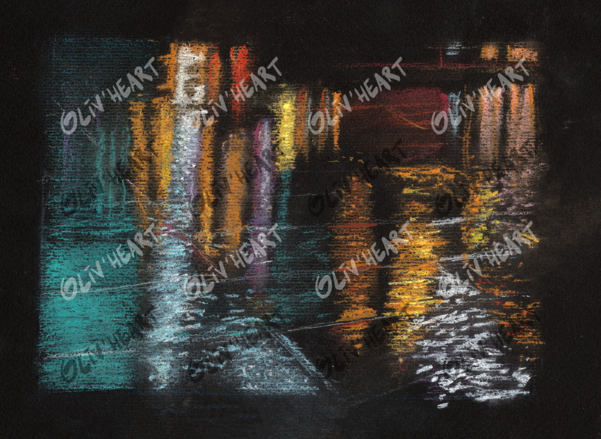 Croquis urbain - pluie et lumière - pastel