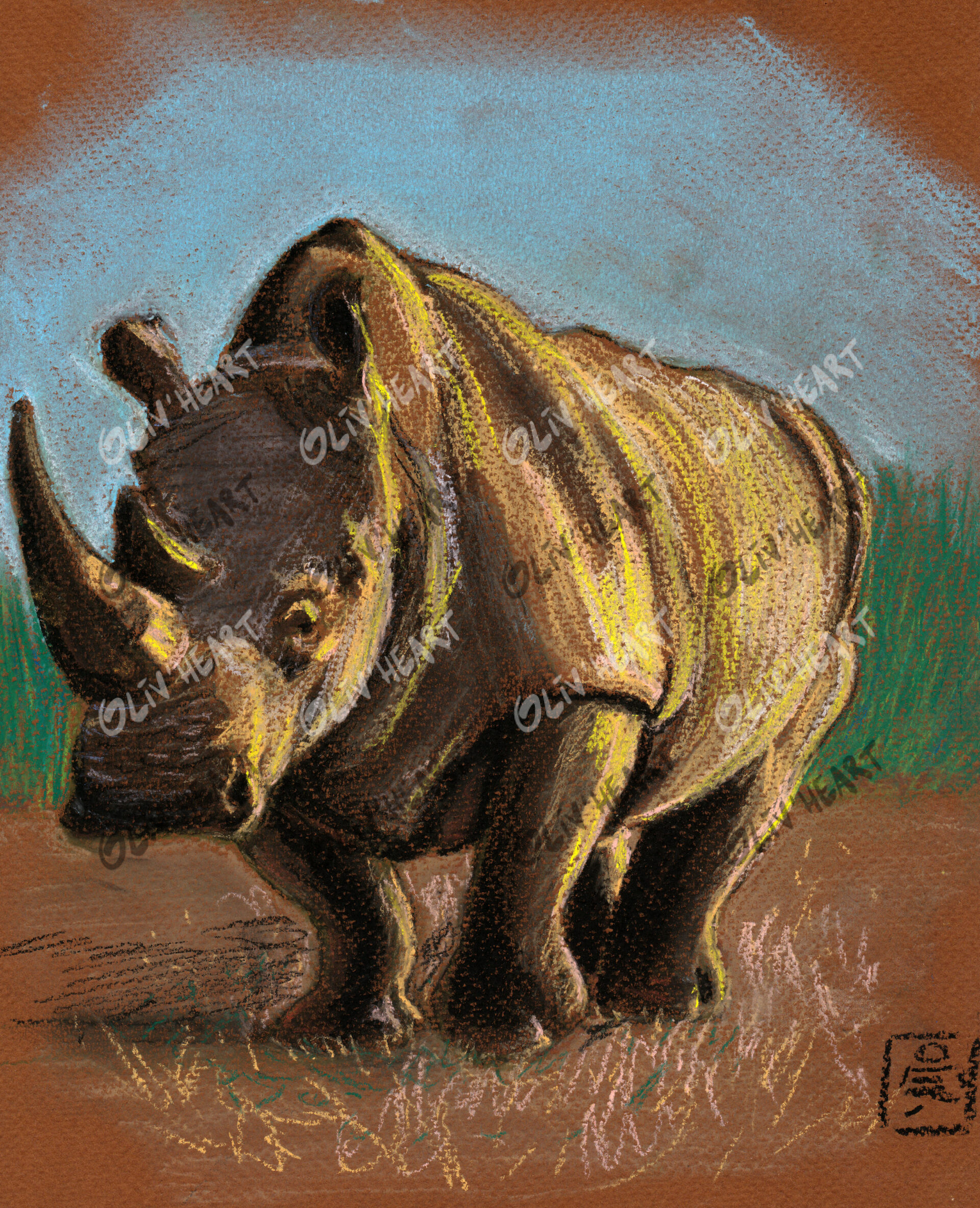 Rhinocéros - Pastel