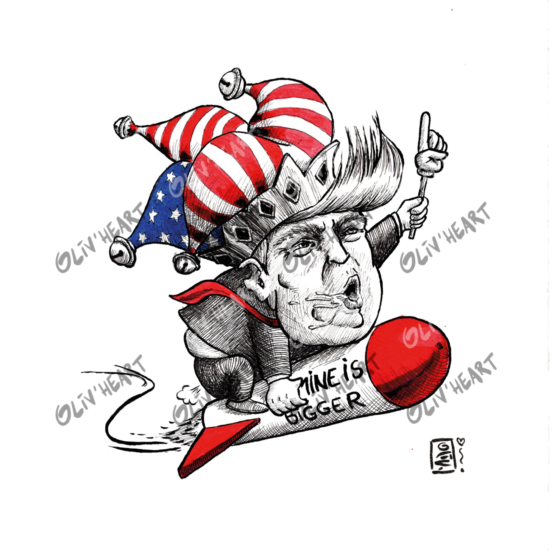 Caricature amusante de Trump - encre et aquarelle