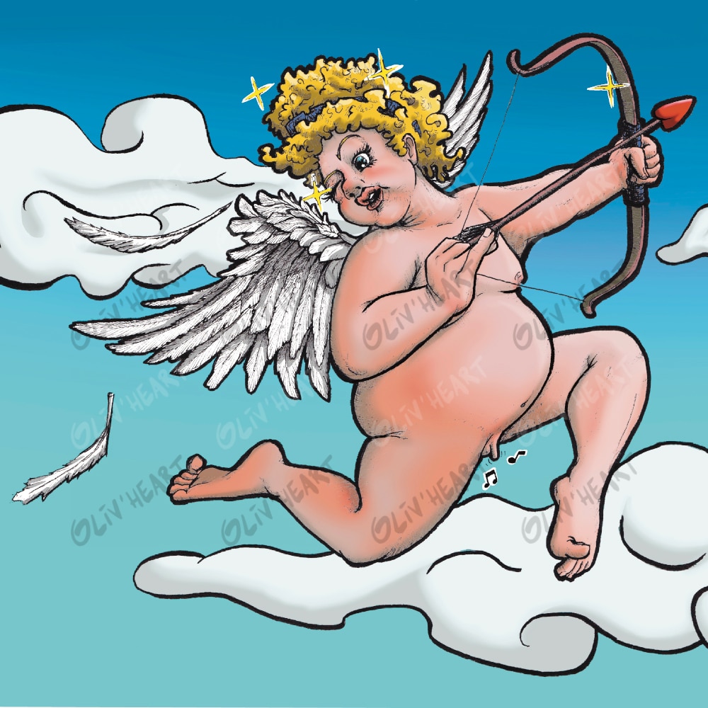 Personnage original amusant ange - encre et digital