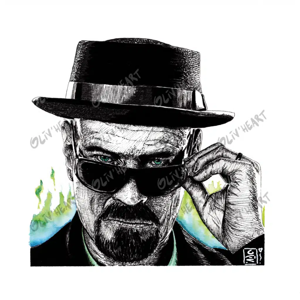 Devis et tarifs 6 Portrait encre et aquarelle de Walter White - fan art breaking bad