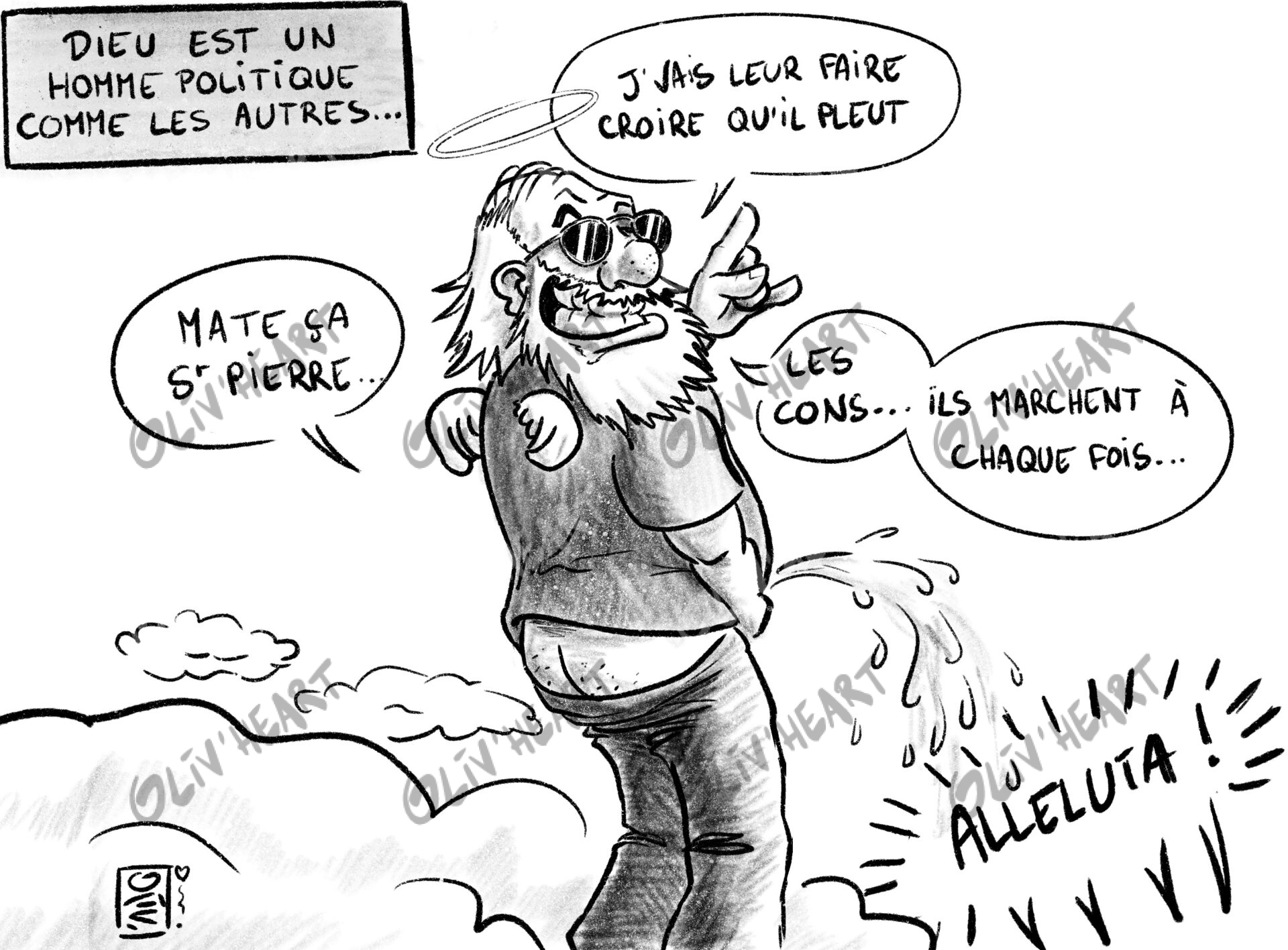 Caricature dessin de presse humoristique - Dieu - digital