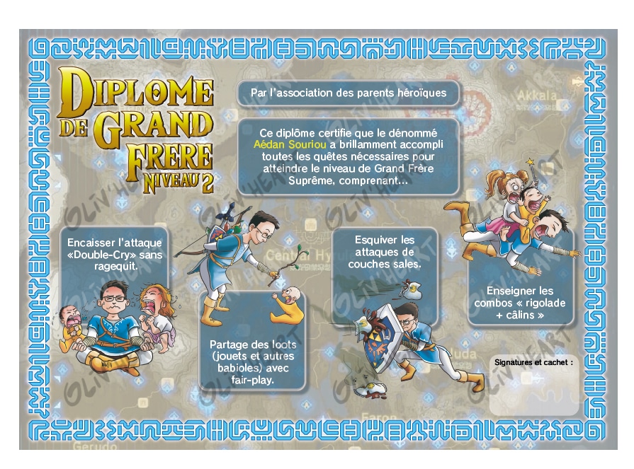 Commande de réalisation graphique - Illustration enfance jeunesse - Diplome de grand frère personnalisé