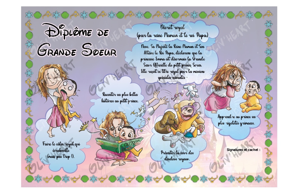 Commande de réalisation graphique - Diplome de grande soeur personnalisé