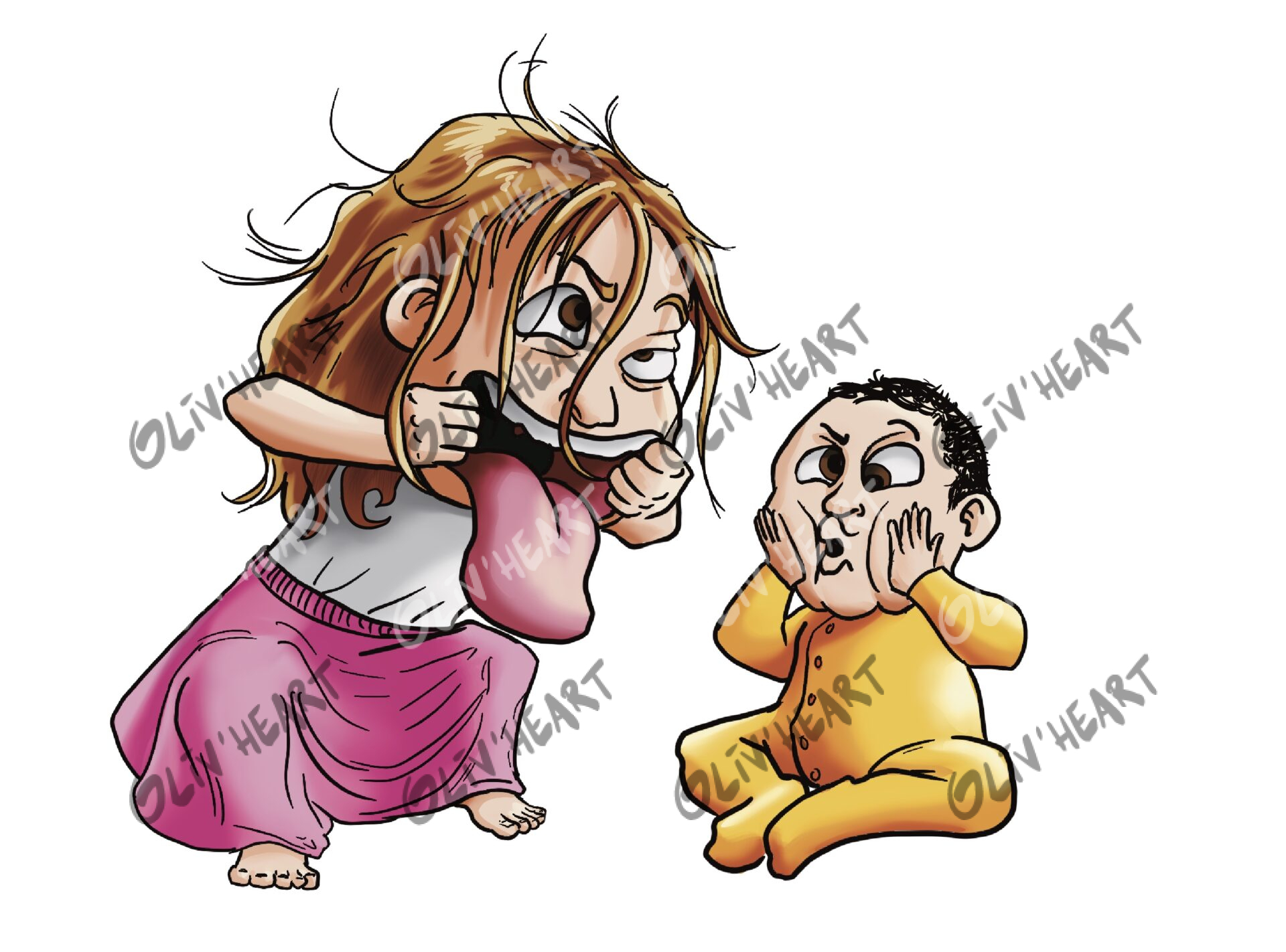 Commande illustration caricaturale personnalisée pour diplôme de grande soeur - digital