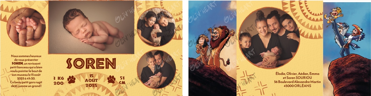 Commande de réalisation graphique - Faire part de naissance original personnalisé