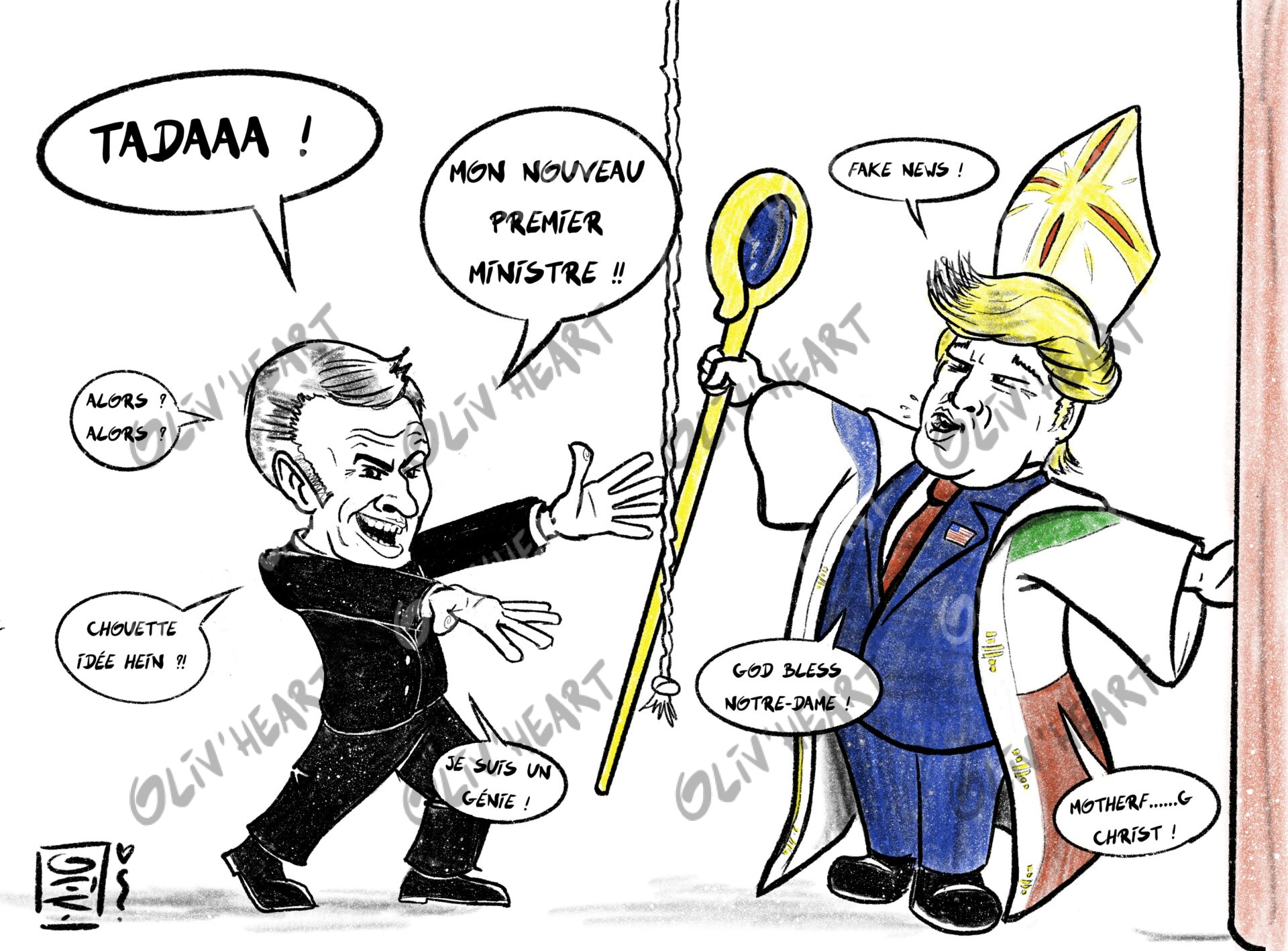 Caricature dessin de presse humoristique - Macron Trump - digital