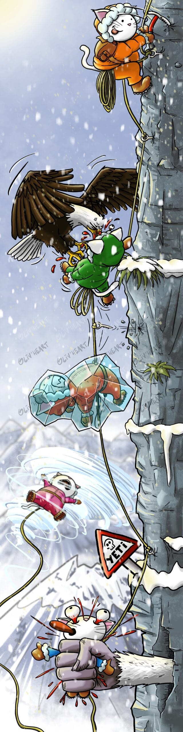 boutique illustrations Marque-page avec personnage original et amusant récurent chat - Flocon escalade