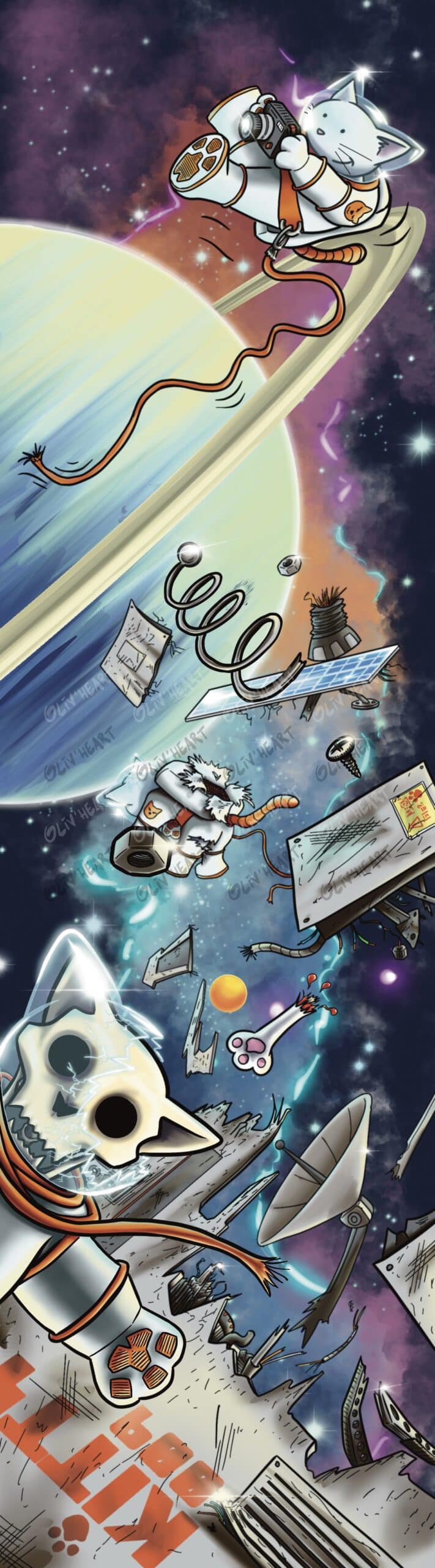 boutique illustrations Marque-page avec personnage original et amusant récurent - Chat dans l'espace