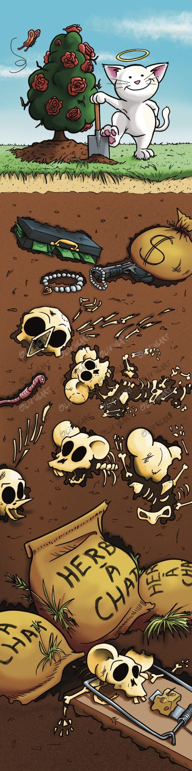 boutique illustrations Marque-page avec personnage original et amusant récurent - Chat qui jardine