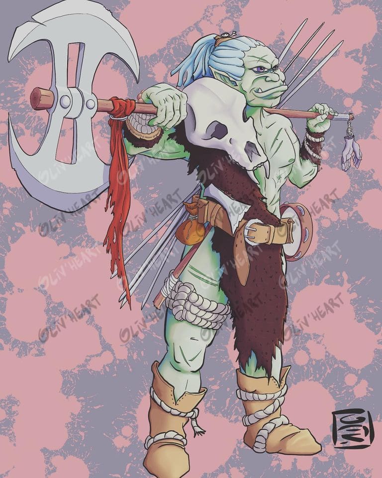 commande illustration fantasy personnage original demi-orc barbare