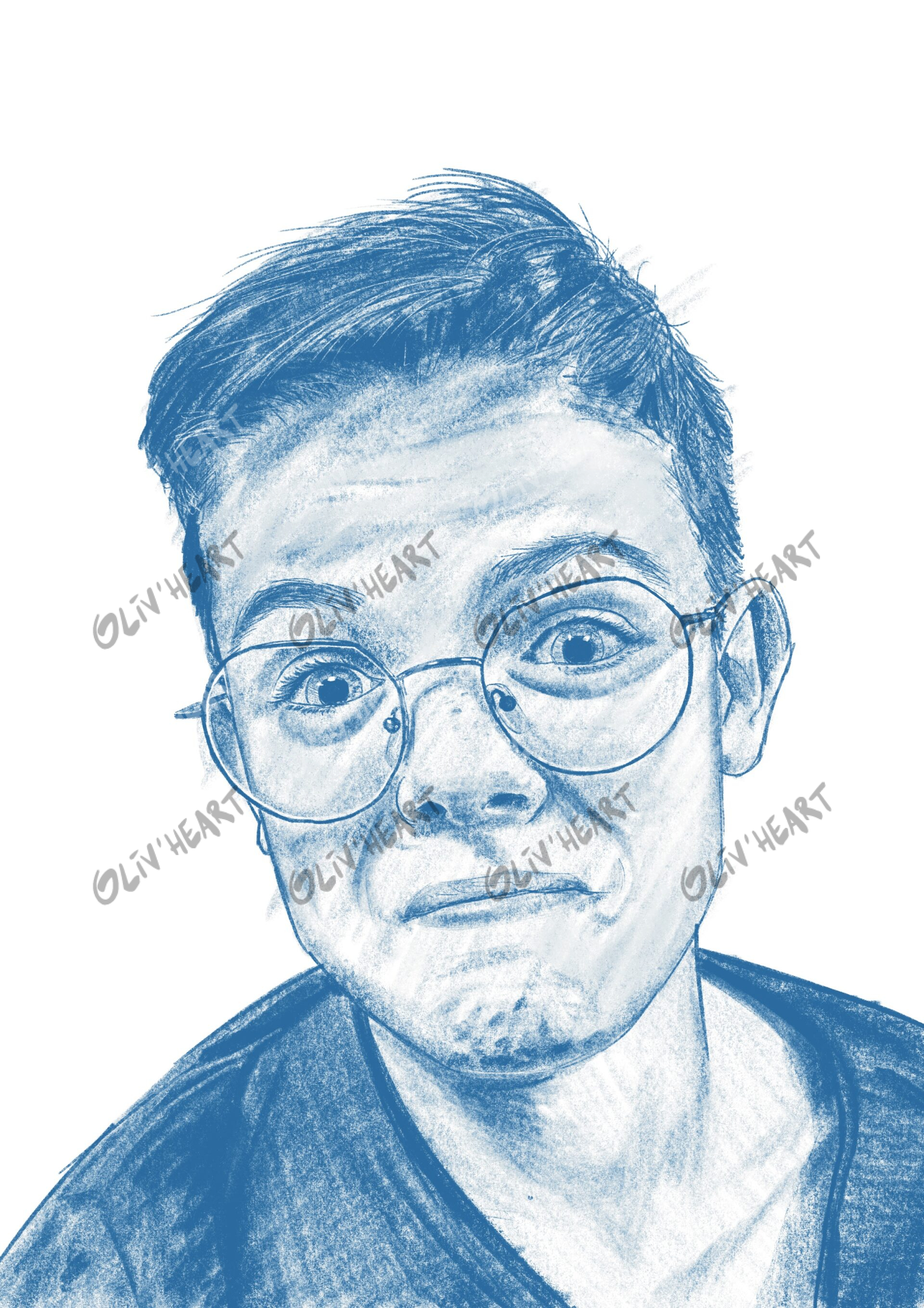 Commande de Portrait rapide effet crayonné bleu- digital