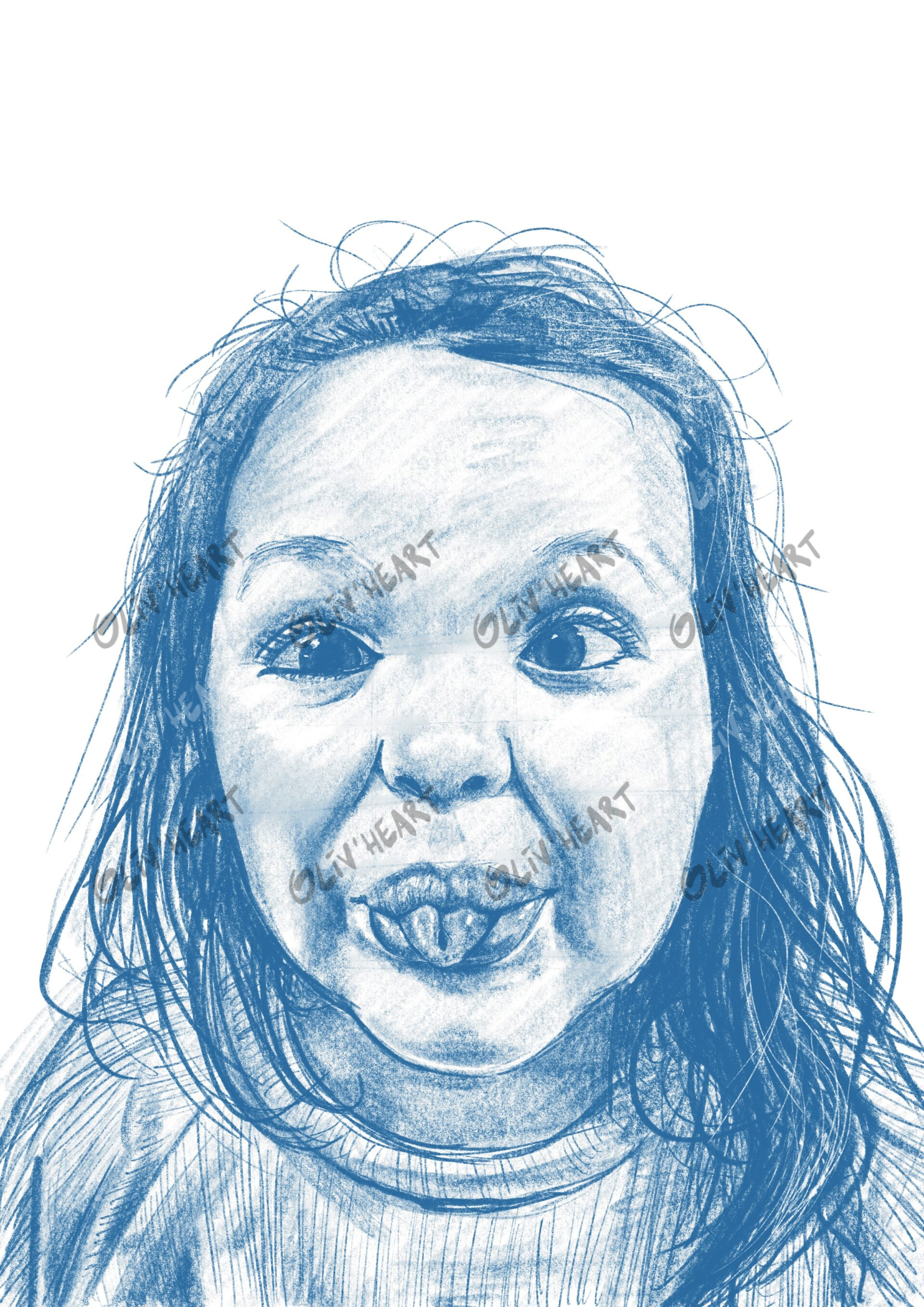 Commande de Portrait rapide effet crayonné bleu- digital