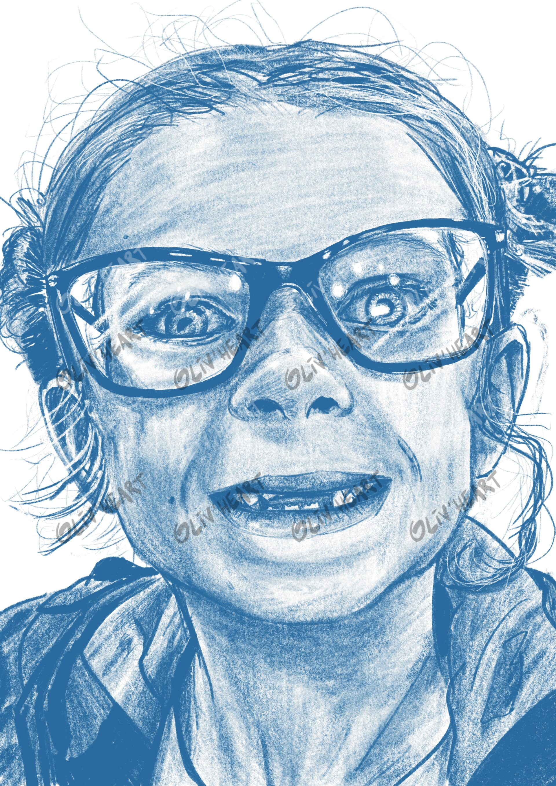 Commande de Portrait rapide effet crayonné bleu- digital