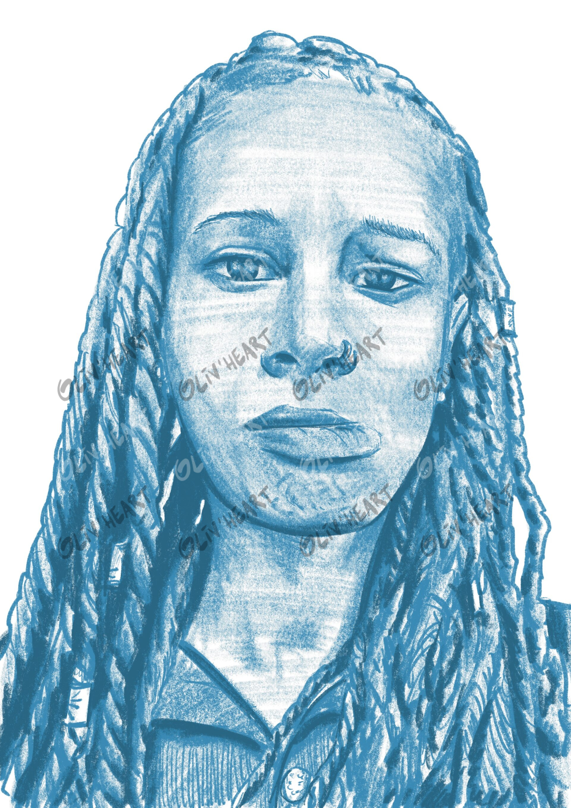 Commande de Portrait rapide effet crayonné bleu- digital