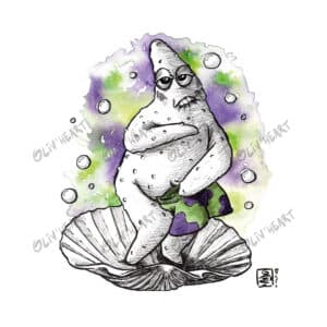 Situation humoristique encre et aquarelle fan-art Patrick l'étoile de mer en Venus