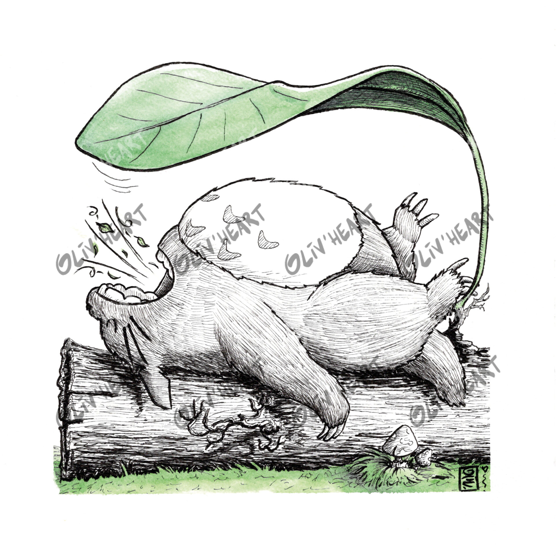 Situation humoristique encre et aquarelle fan-art Totoro