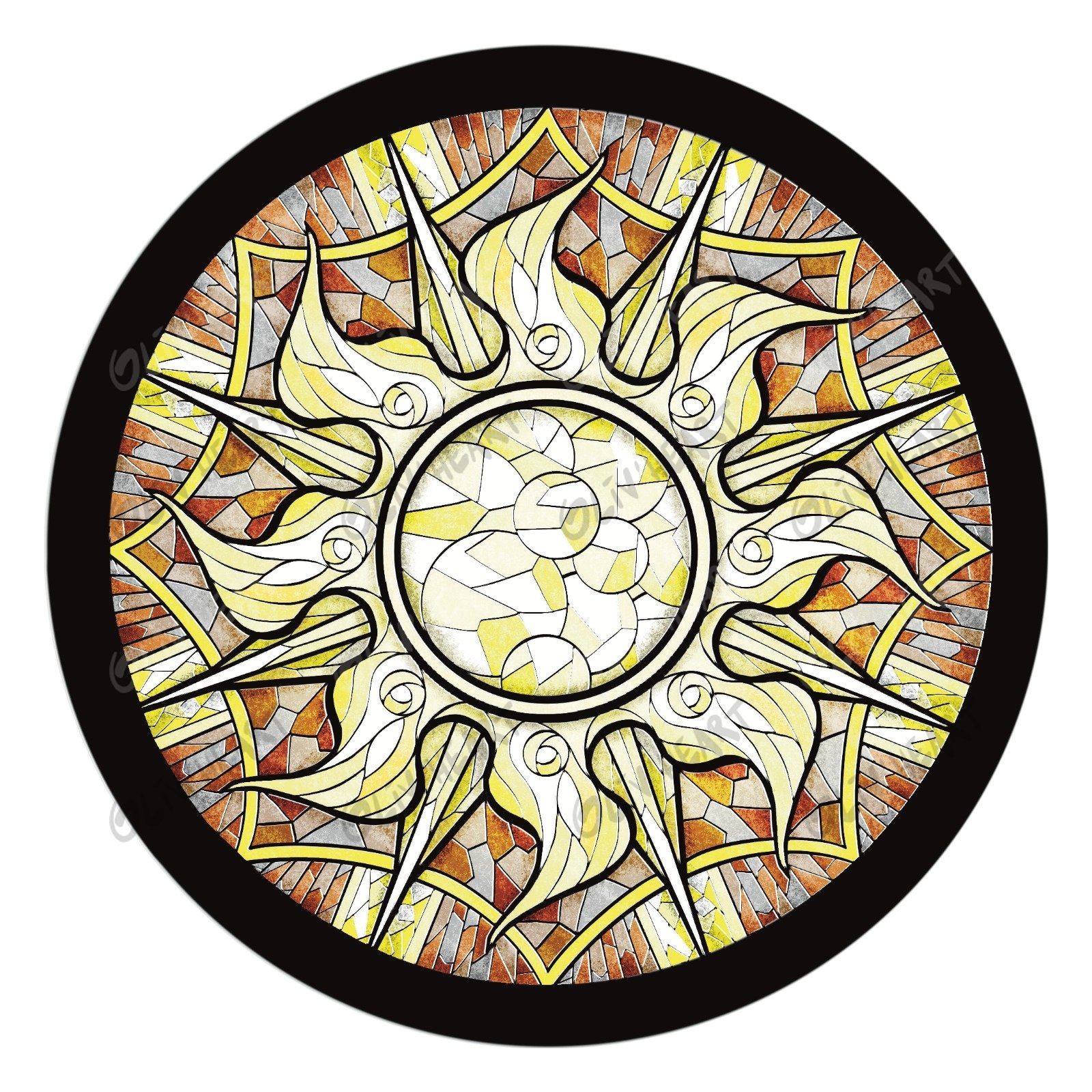 Badge vitrail – Soleil 1 Badge vitrail Soleil – illustration originale Oliv’Heart