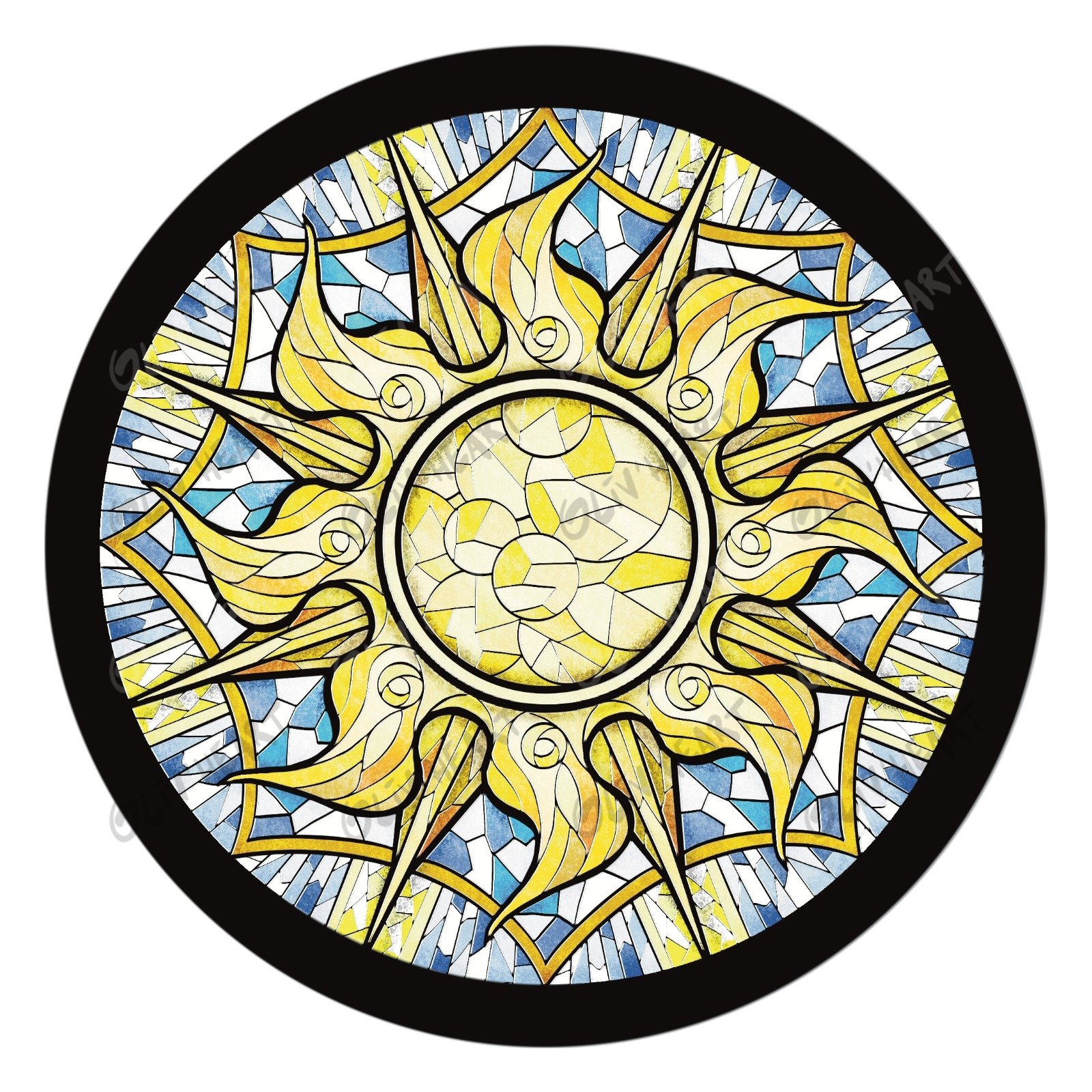 Badge vitrail – Soleil 2 Badge vitrail Soleil – illustration originale Oliv’Heart