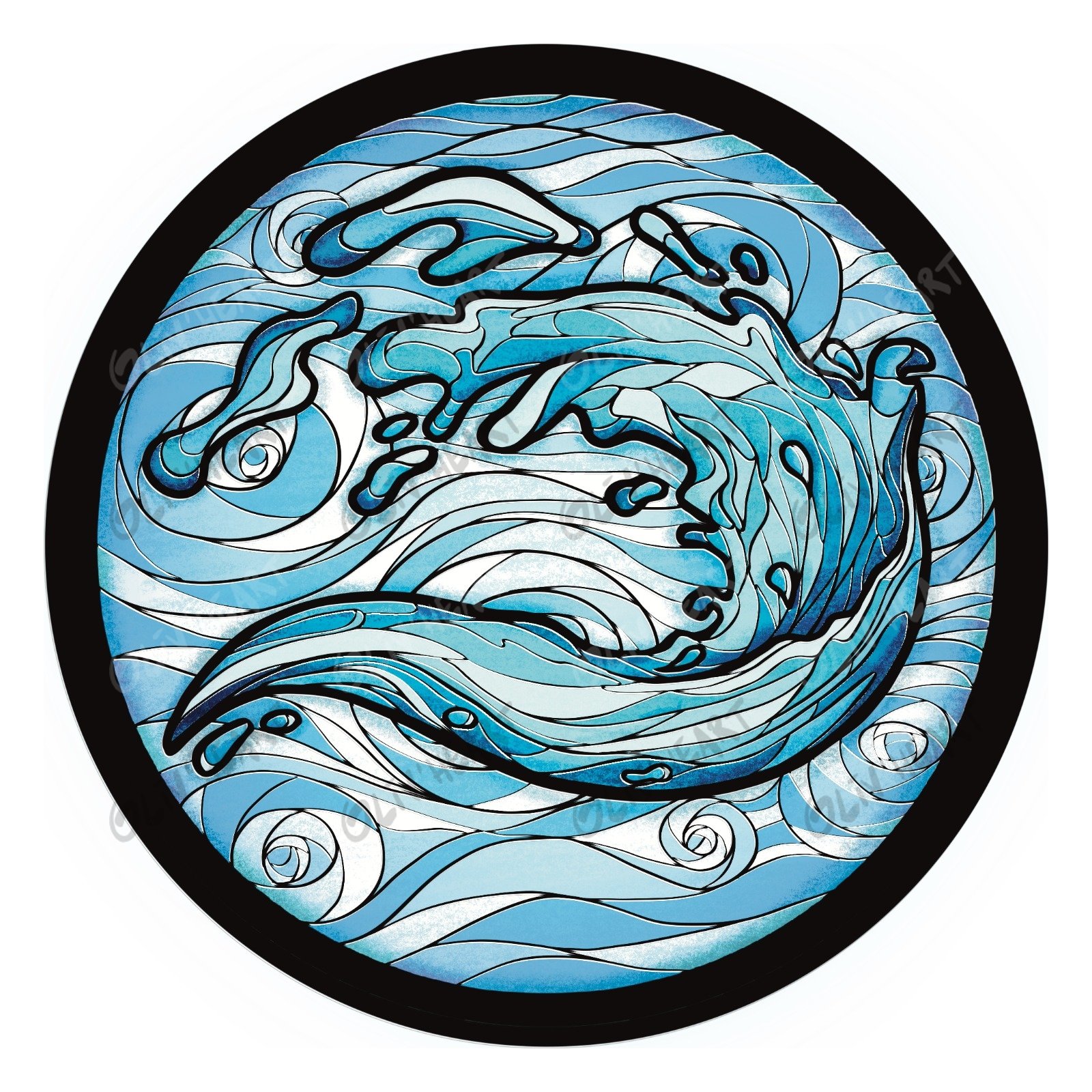 Badge vitrail – Eau 1 Badge vitrail Eau – illustration originale Oliv’Heart