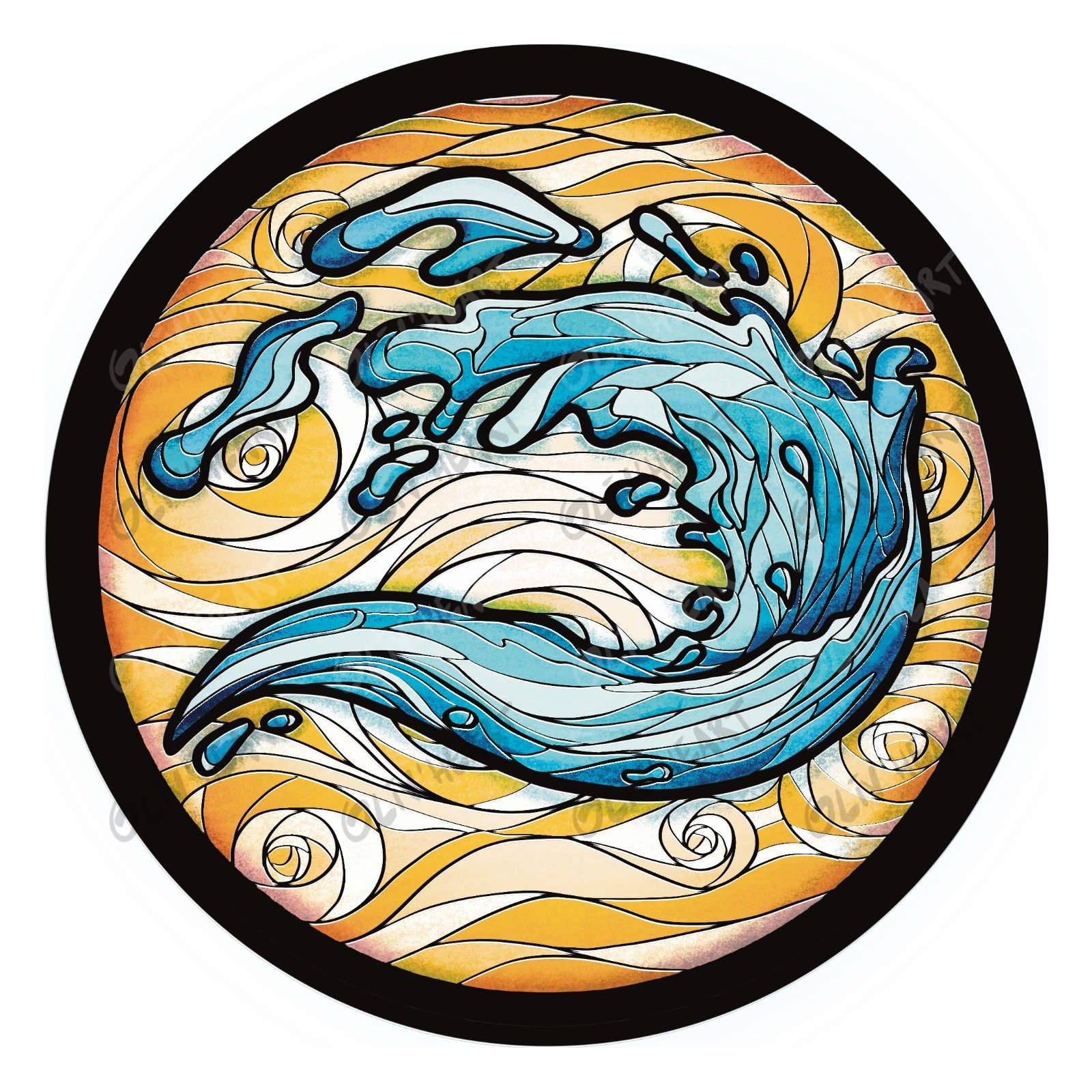 Badge vitrail – Eau 2 Badge vitrail Eau – illustration originale Oliv’Heart
