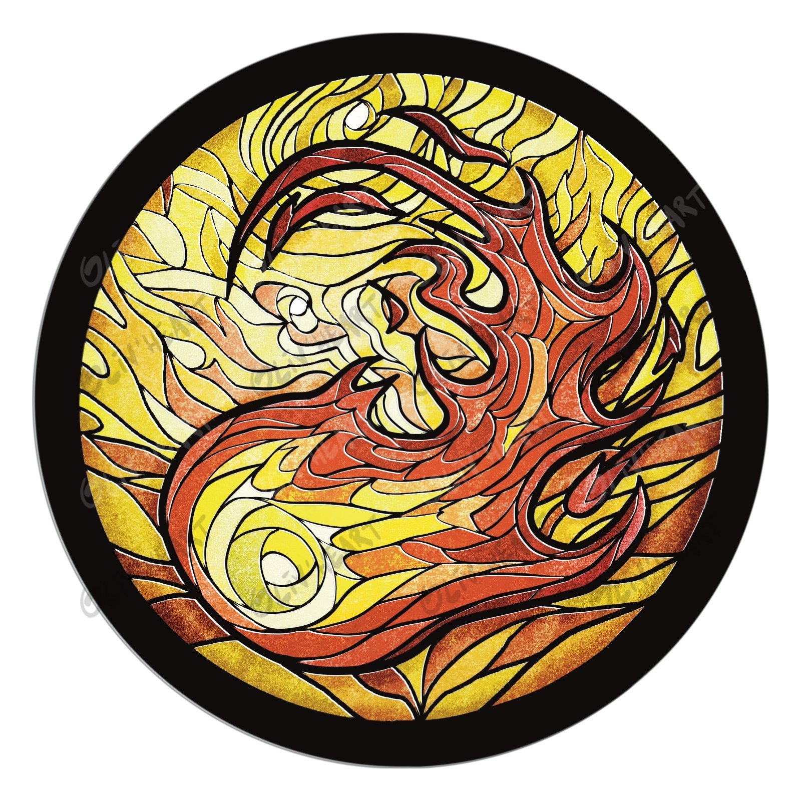 Badge vitrail – Feu 1 Badge vitrail Feu – illustration originale Oliv’Heart