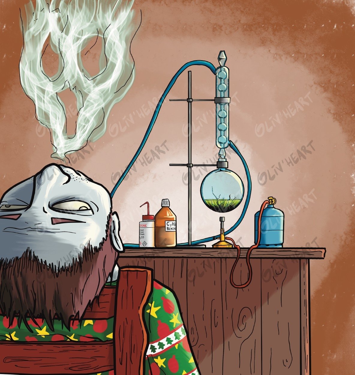 Mort au chalet – illustration d'Olivier Souriou (Oliv'Heart) pour « 3 enquêtes de police scientifique » Physique-Chimie 1re, Ellipses